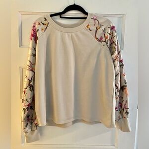 NWOT Anthropologie Floral Embroidered Cream Sweatshirt